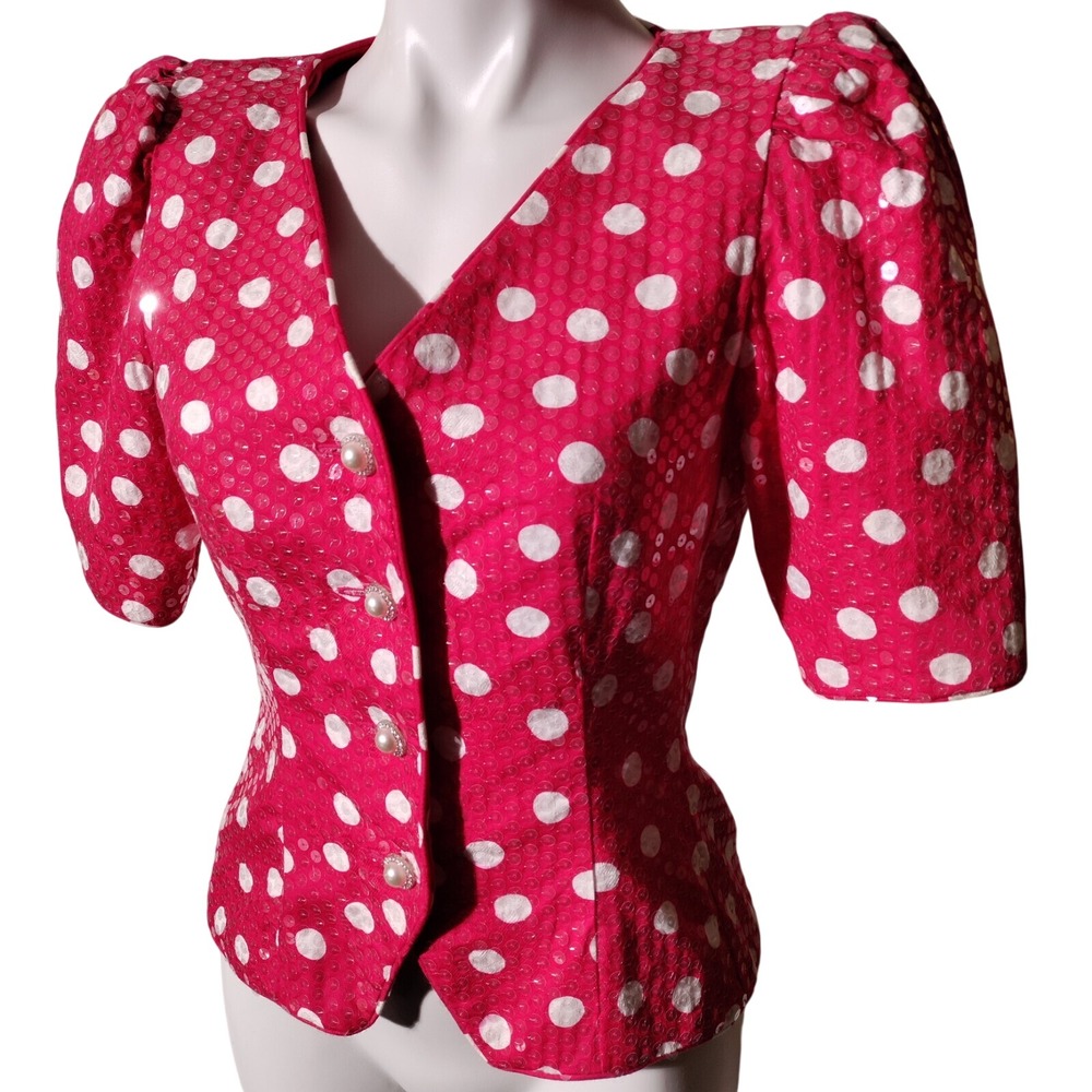 Rickie Freeman for Teri Jon Pink White Polka Dot Fun Vintage Size 4 100% Cotton